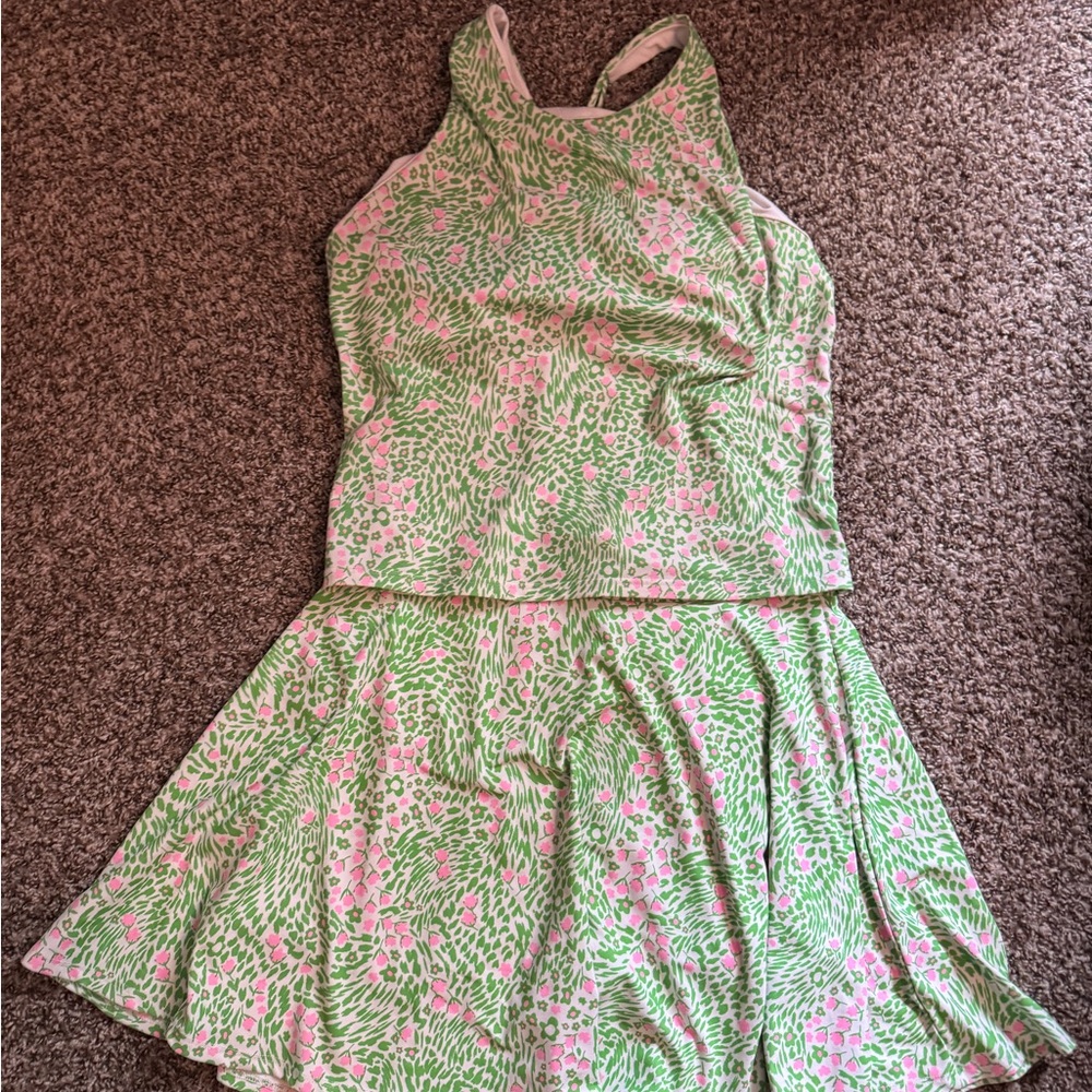 Fabletics Green and Pink Skirt Set